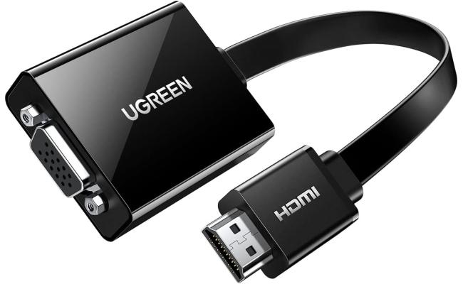 UGREEN Active HDMI to VGA Adapter – 1080p@60Hz | 3.5mm Audio Jack | HDMI Male to VGA Female | Black